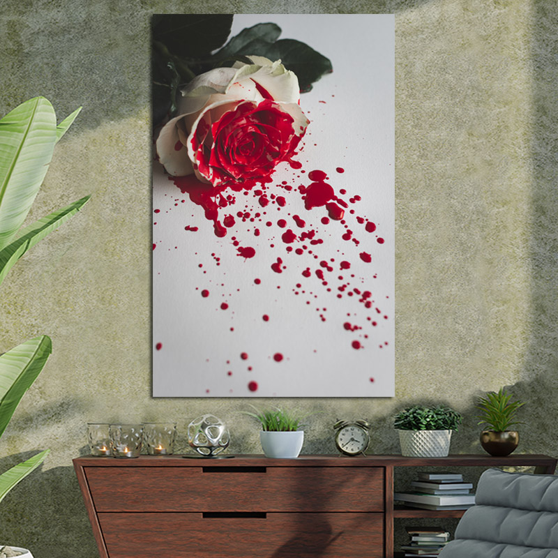 Πίνακας σε καμβά red paint on white rose 90x142 Τελαρωμένος καμβάς σε ξύλο με πάχος 2cm