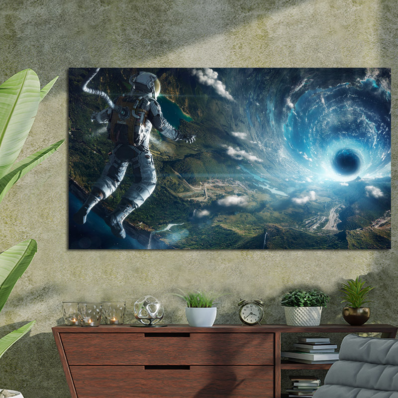 Πίνακας σε καμβά Αστροναύτης στο διάστημα 124x70 Τελαρωμένος καμβάς σε ξύλο με πάχος 2cm
