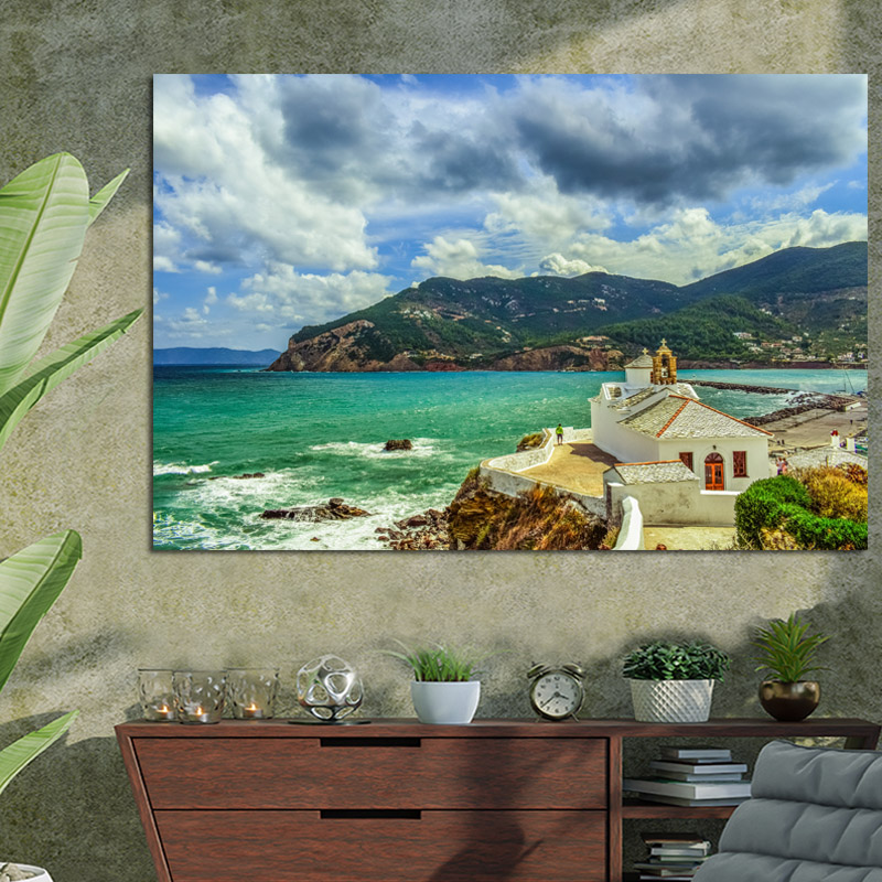 Πίνακας σε καμβά Σκόπελος Θέα Θάλασσας 60x40 Τελαρωμένος καμβάς σε ξύλο με πάχος 2cm