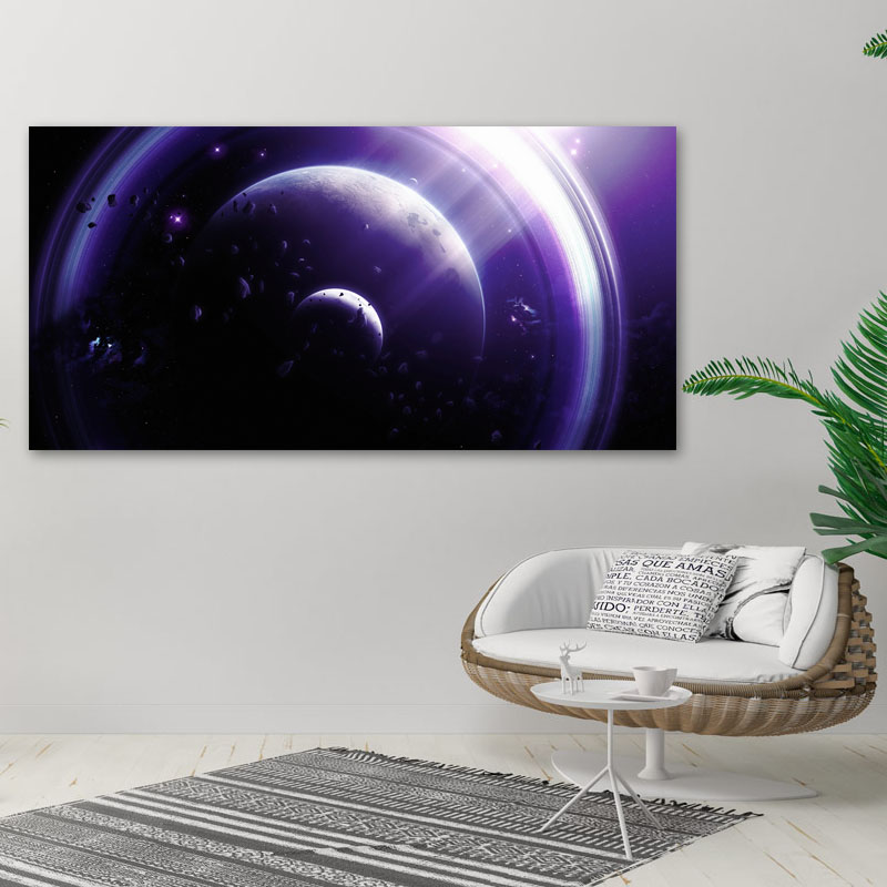 Πίνακας σε καμβά Μωβ Πλανήτες 160x80 Τελαρωμένος καμβάς σε ξύλο με πάχος 2cm