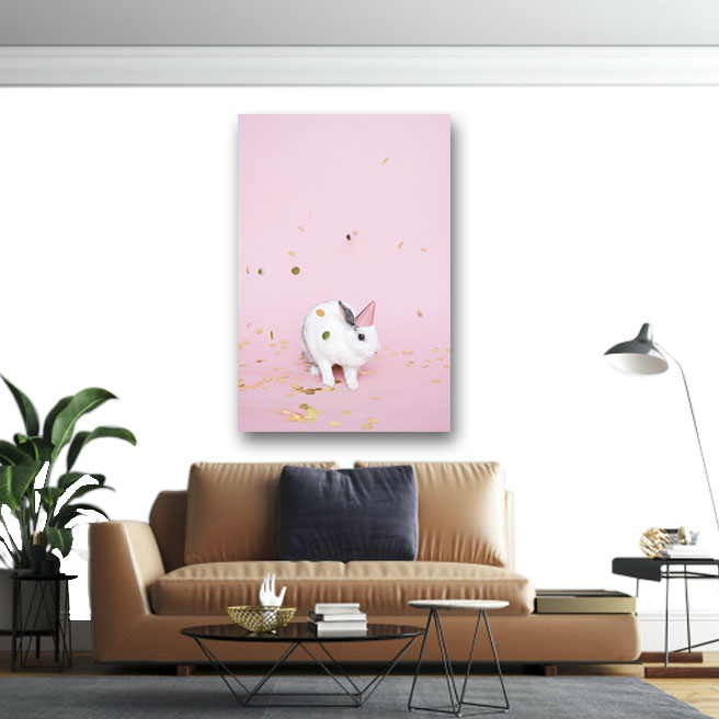Πίνακας σε καμβά Party rabbit 1 120x80 Τελαρωμένος καμβάς σε ξύλο με πάχος 2cm