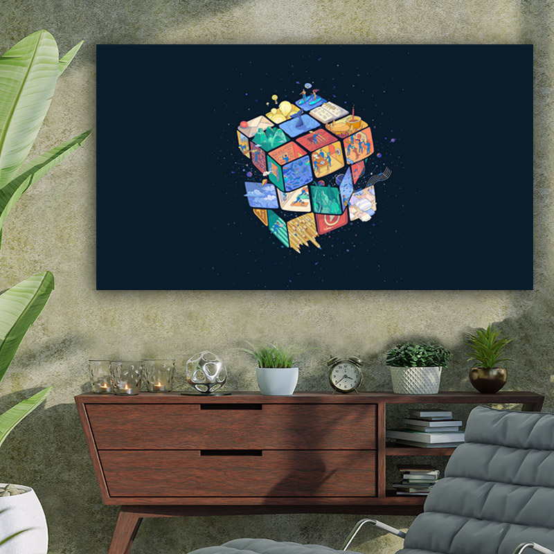 Πίνακας σε καμβά Pop Art rubiks cube 160x90 Τελαρωμένος καμβάς σε ξύλο με πάχος 2cm