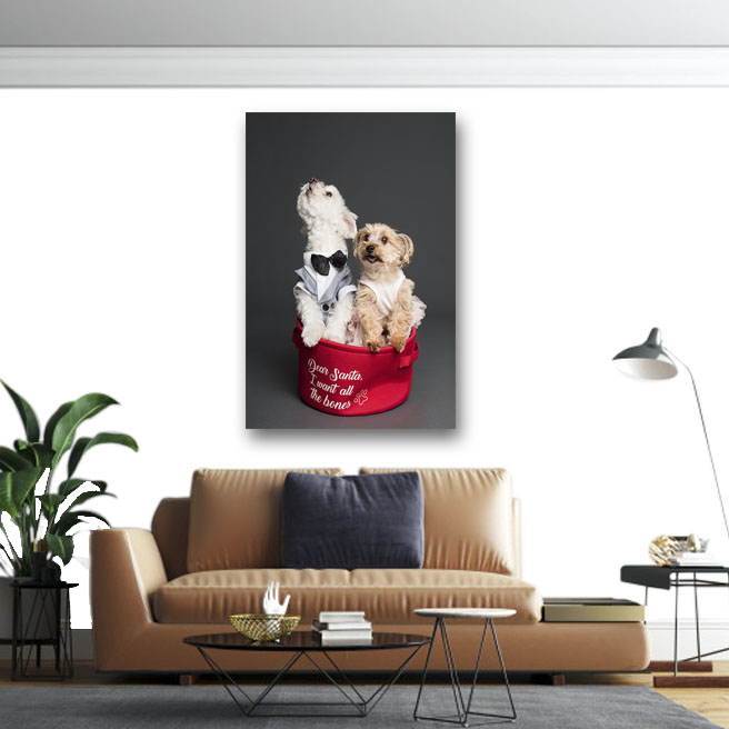 Πίνακας σε καμβά Dear santa Puppies 90x60 Τελαρωμένος καμβάς σε ξύλο με πάχος 2cm
