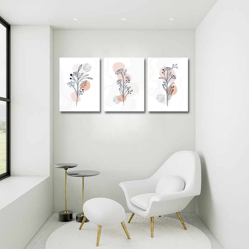 Τρίπτυχος πίνακας Minimal Flowers 200x120 Τελαρωμένος καμβάς σε ξύλο με πάχος 2cm