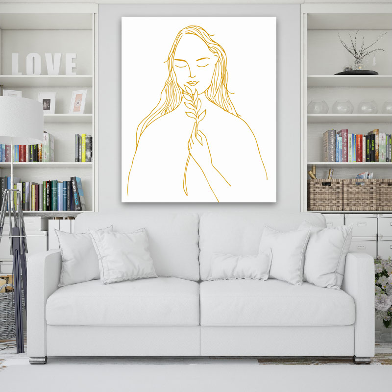 Πίνακας σε καμβά Line Art Girl in Golden 91x110 Τελαρωμένος καμβάς σε ξύλο με πάχος 2cm