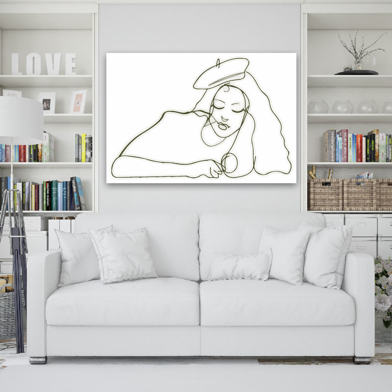 Πίνακας σε καμβά Line Art Girl with Beret 131x90 Τελαρωμένος καμβάς σε ξύλο με πάχος 2cm