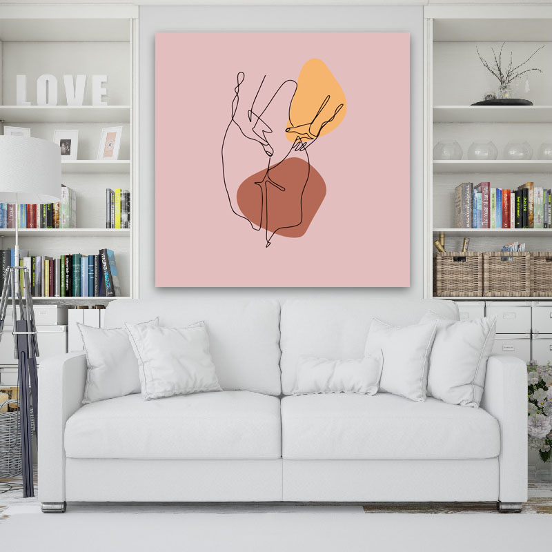 Πίνακας σε καμβά Line Art Nude Woman in Pink 120x120 Τελαρωμένος καμβάς σε ξύλο με πάχος 2cm
