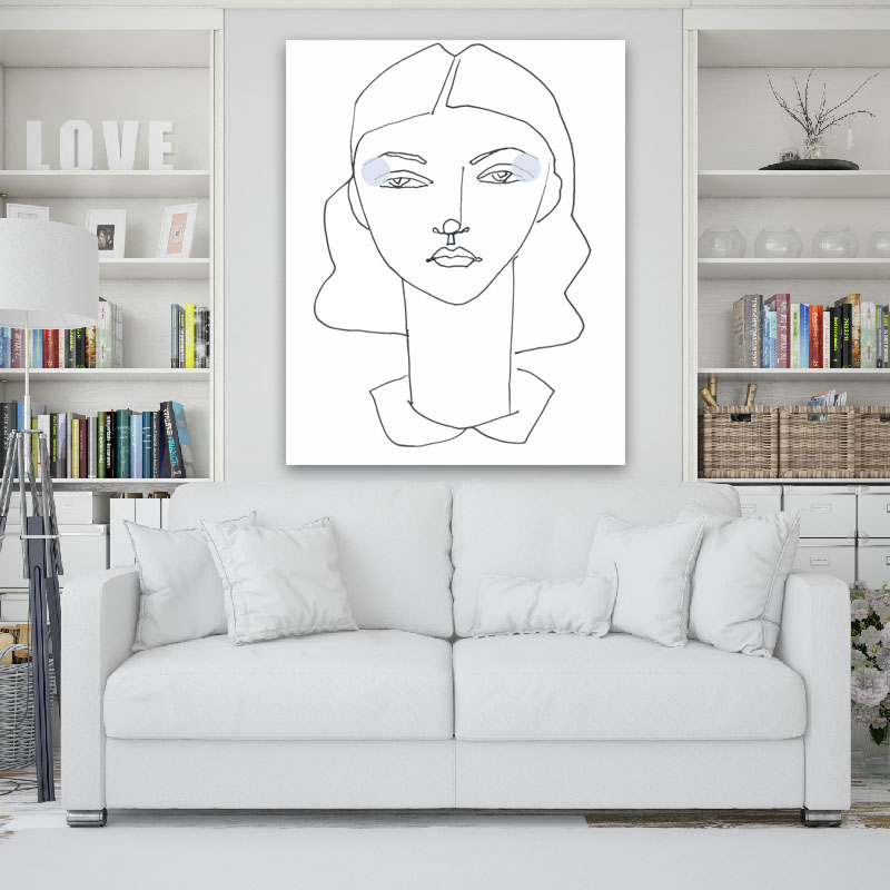 Πίνακας σε καμβά Line Art Serious Girl 60x75 Τελαρωμένος καμβάς σε ξύλο με πάχος 2cm