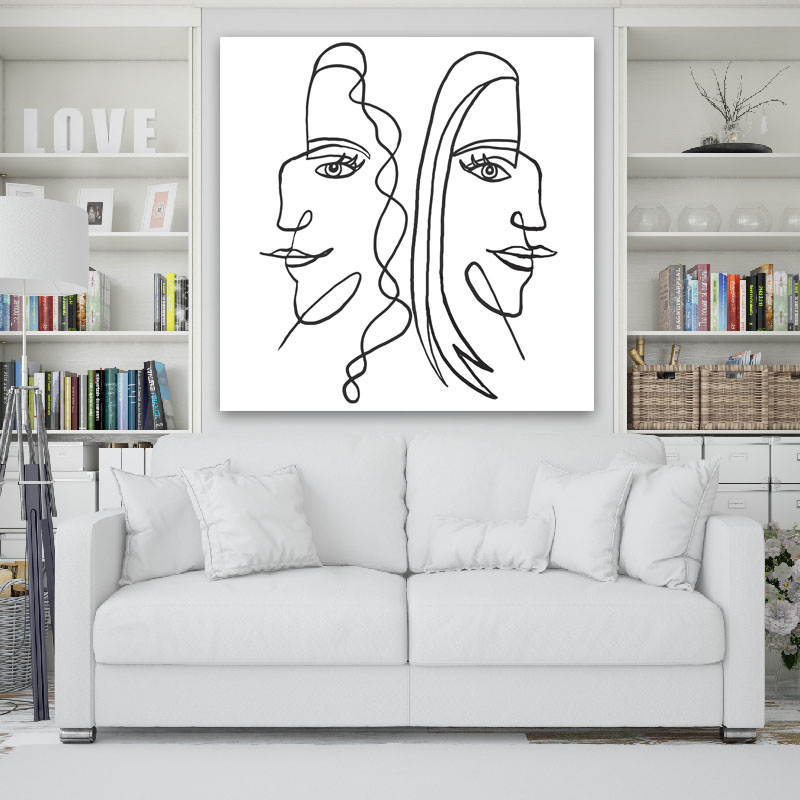 Πίνακας σε καμβά Line Art Sisters 120x120 Τελαρωμένος καμβάς σε ξύλο με πάχος 2cm