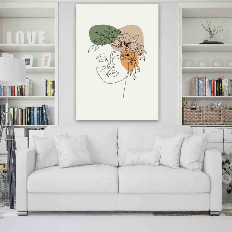 Πίνακας σε καμβά Line Art Woman With Flowers 70x99 Τελαρωμένος καμβάς σε ξύλο με πάχος 2cm