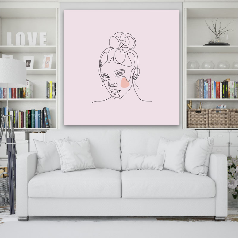 Πίνακας σε καμβά Line Art Woman in Pink 100x100 Τελαρωμένος καμβάς σε ξύλο με πάχος 2cm