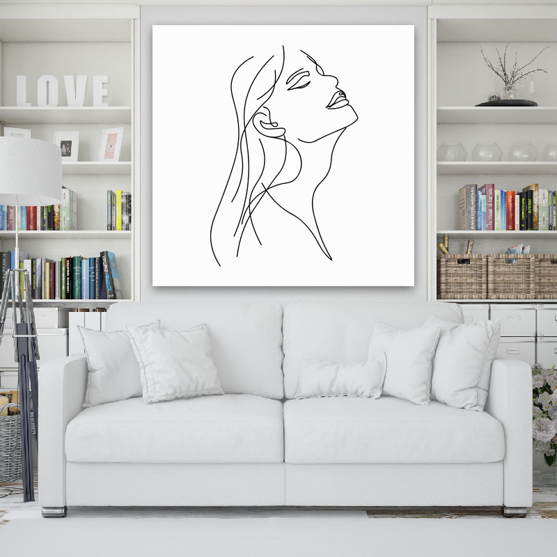 Πίνακας σε καμβά Line Art Young Woman 60x60 Τελαρωμένος καμβάς σε ξύλο με πάχος 2cm
