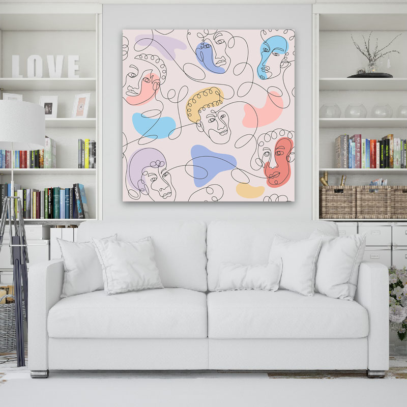 Πίνακας σε καμβά line Art Colorful Faces 70x70 Τελαρωμένος καμβάς σε ξύλο με πάχος 2cm