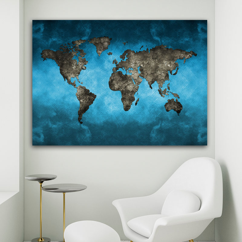 Πίνακας σε καμβά Grunge Map Blue 83x60 Τελαρωμένος καμβάς σε ξύλο με πάχος 2cm
