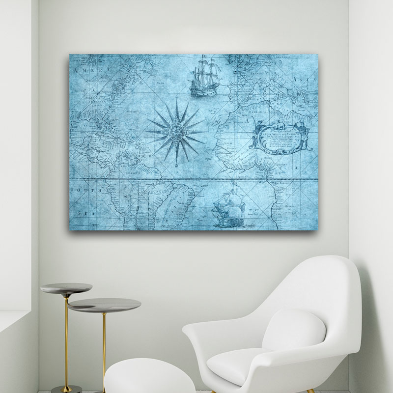 Πίνακας σε καμβά Ναυτικός Χάρτης Μπλε 113x80 Τελαρωμένος καμβάς σε ξύλο με πάχος 2cm