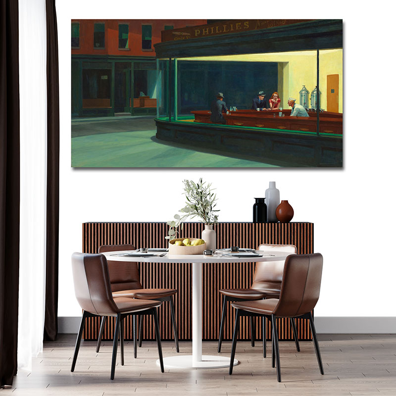 Πίνακας του Edward Hopper-Nighthawks 220x120 Τελαρωμένος καμβάς σε ξύλο με πάχος 2cm