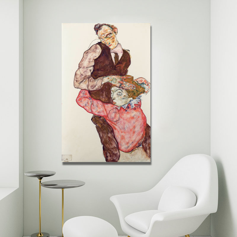 Πίνακας του Egon Schiele-Lovers 80x125 Τελαρωμένος καμβάς σε ξύλο με πάχος 2cm