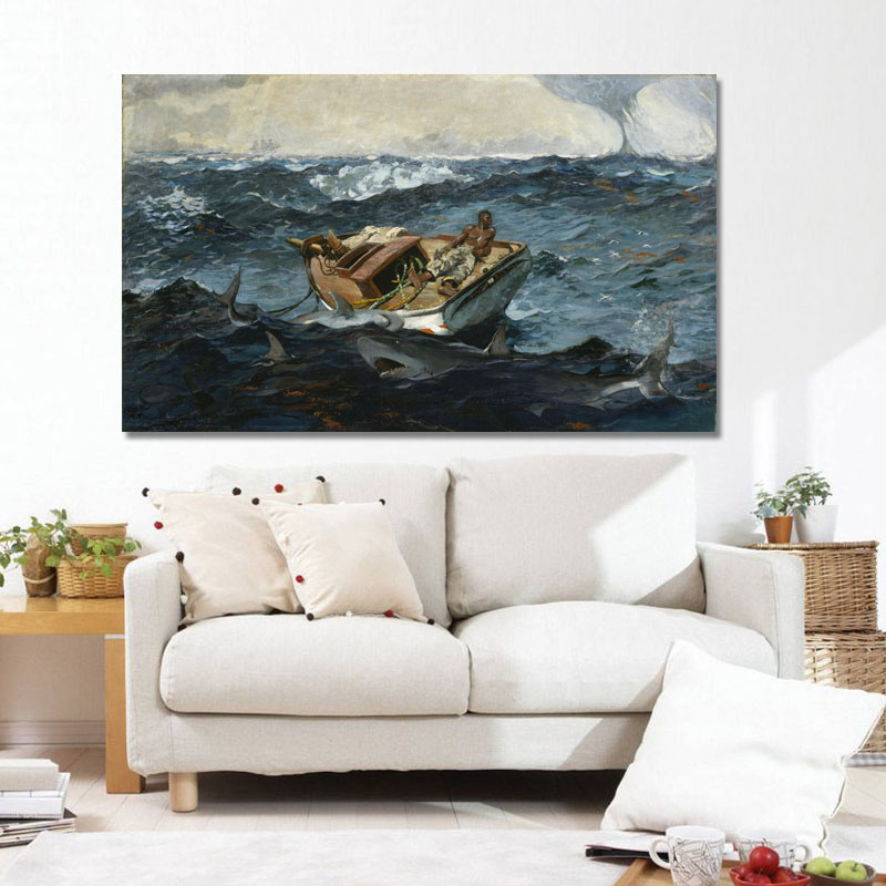 Πίνακας του Winslow Homer-The Gulf Stream 183x110 Τελαρωμένος καμβάς σε ξύλο με πάχος 2cm